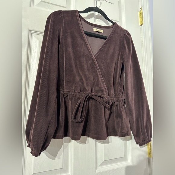 Madewell Elegant Velvet Dark Purple Wrap Top (XS) - Picture 8 of 15